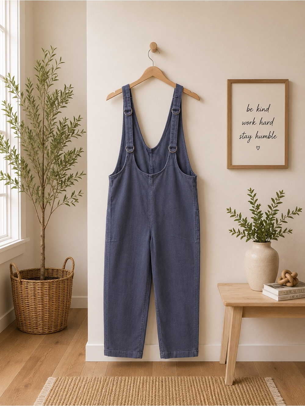 Zenana Blue Washed Overalls NWT Adjustable Straps Stretch Small Medium - Picture 2 of 2